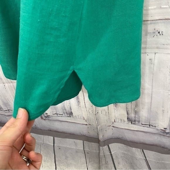 Jessica Howard Size 8 Petite 8P Solid Green Button Front Linen Mini Shirt Dress - Picture 9 of 13